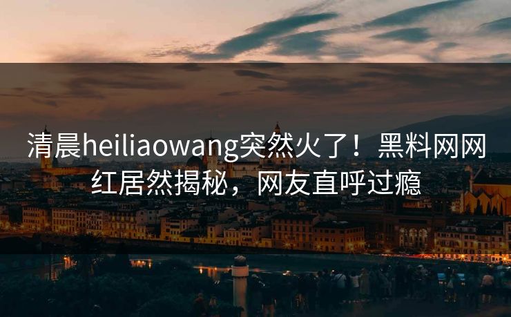 清晨heiliaowang突然火了！黑料网网红居然揭秘，网友直呼过瘾