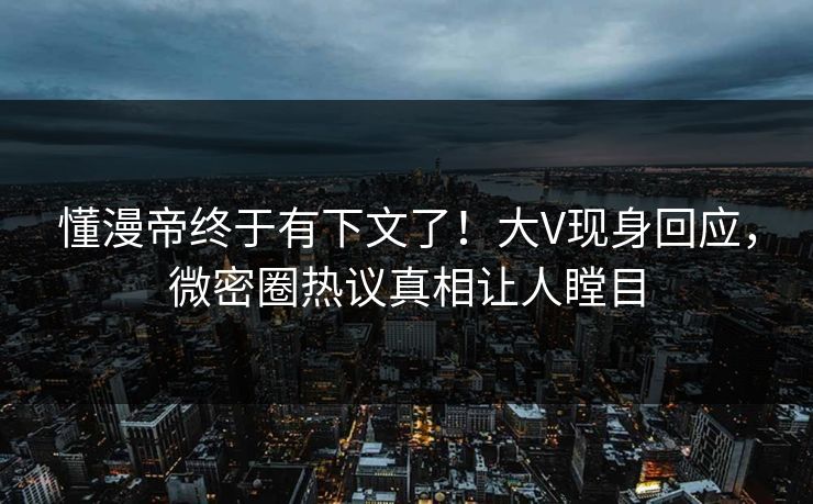 懂漫帝终于有下文了！大V现身回应，微密圈热议真相让人瞠目