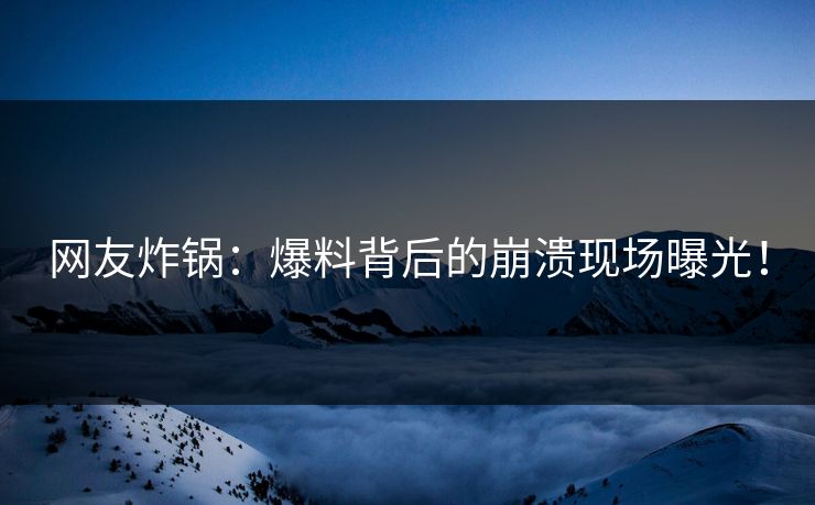 网友炸锅：爆料背后的崩溃现场曝光！
