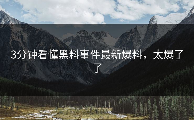3分钟看懂黑料事件最新爆料，太爆了了