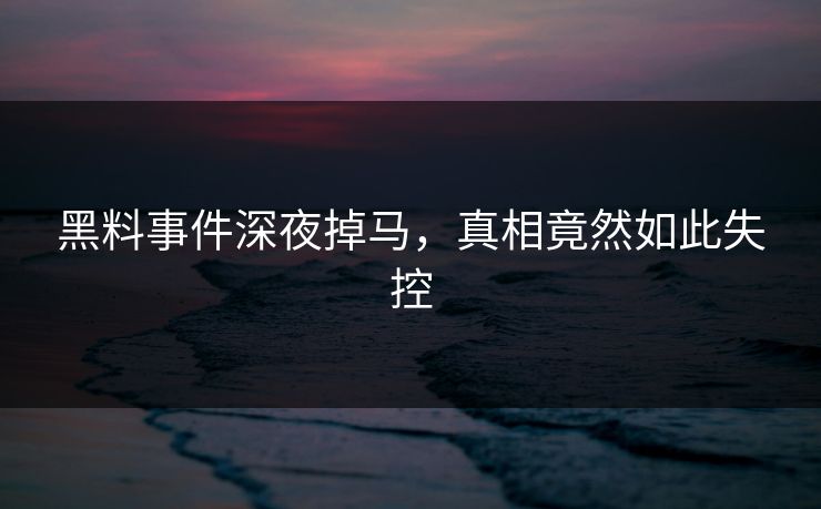 黑料事件深夜掉马，真相竟然如此失控