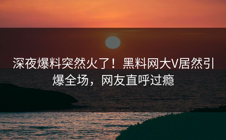 深夜爆料突然火了！黑料网大V居然引爆全场，网友直呼过瘾