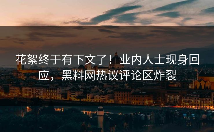 花絮终于有下文了！业内人士现身回应，黑料网热议评论区炸裂