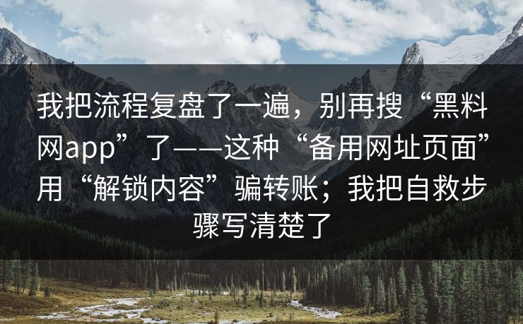 我把流程复盘了一遍，别再搜“黑料网app”了——这种“备用网址页面”用“解锁内容”骗转账；我把自救步骤写清楚了